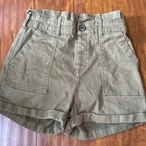 Primark Paperbag Waist Shorts Olive Green High Waist Casual